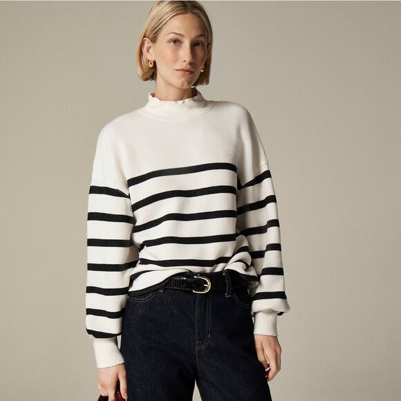 J.Crew Heritage Terry Mockneck Sweatshirt WMNS XL Kate Placed Stripe Black White - Picture 1 of 7